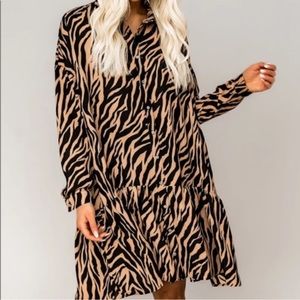 easel leopard shirt dress Easel Black and White Leopard Print Mini Dress Size L